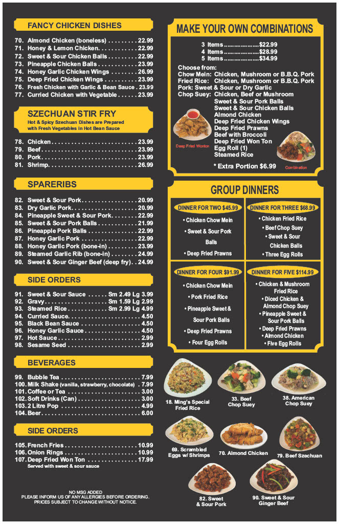 Ming's Dine-In Menu 2